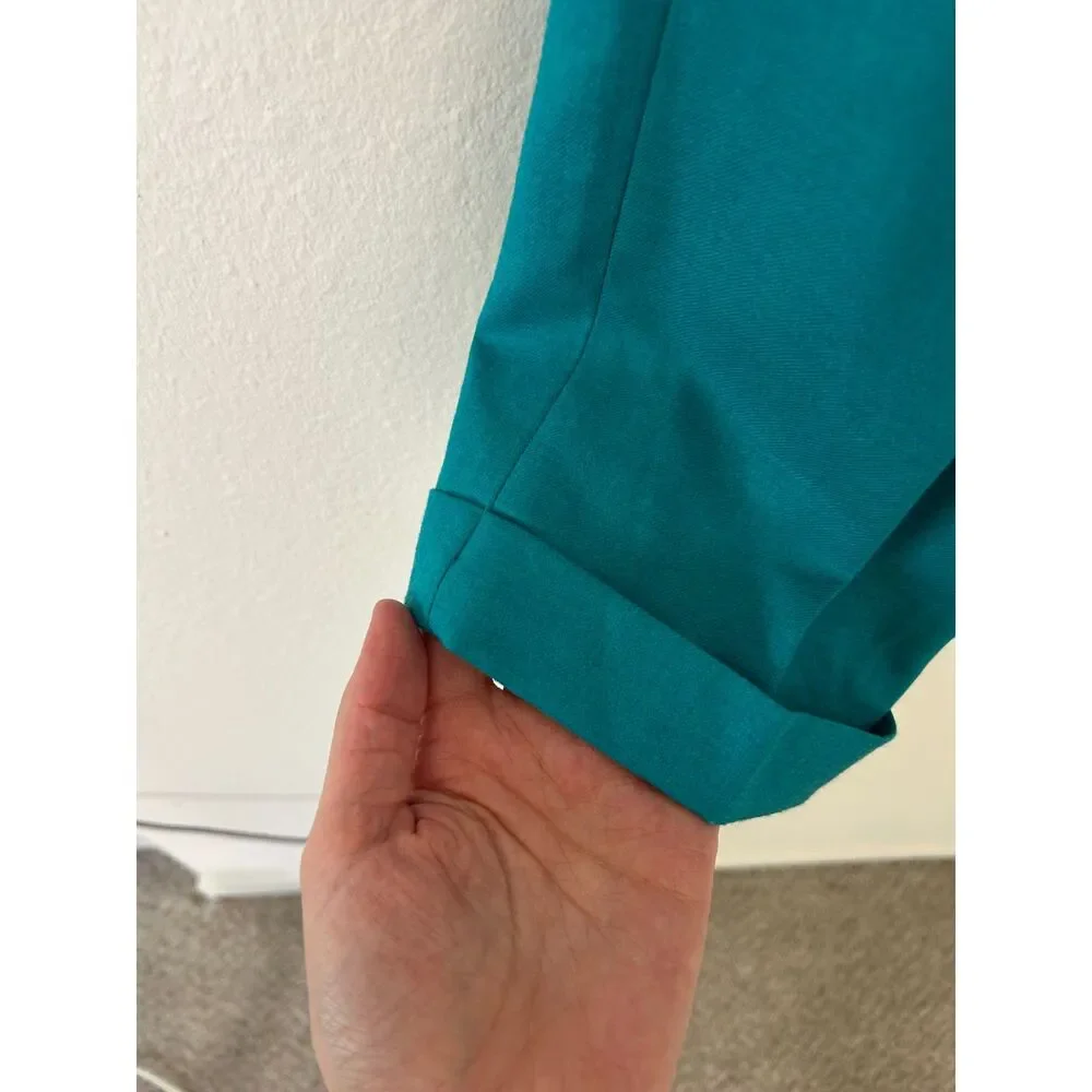 J Crew Cafe Capri 100% Wool Pants women's 6 Cuffed Cropped blue turquoise spring